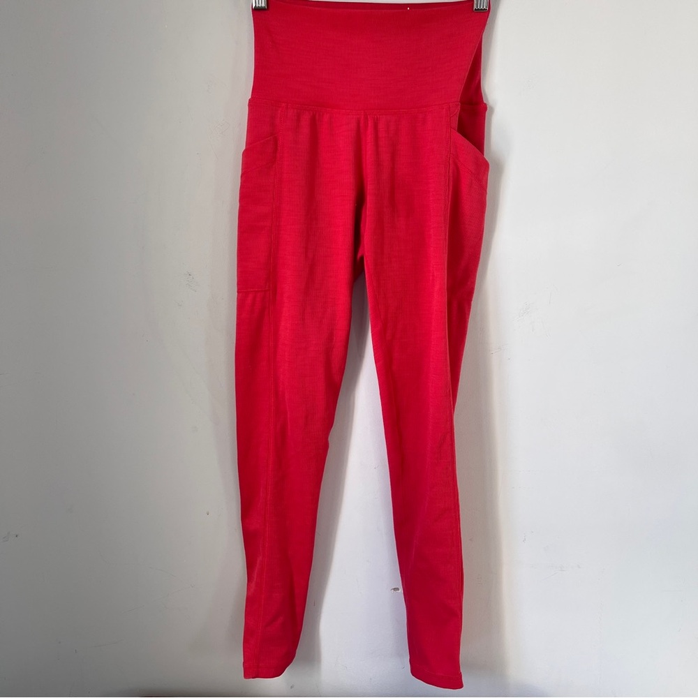 Prana Red High-Waisted Leggings with Stretchy Fit